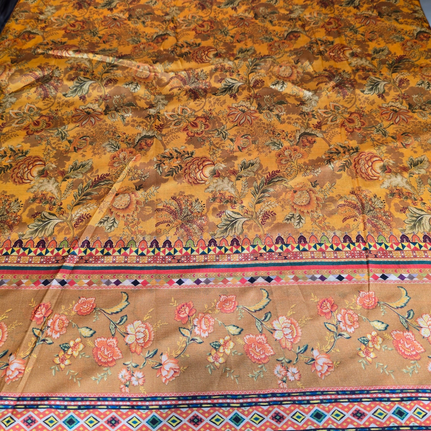Art Silk Digital Print Fabric with Running Border.