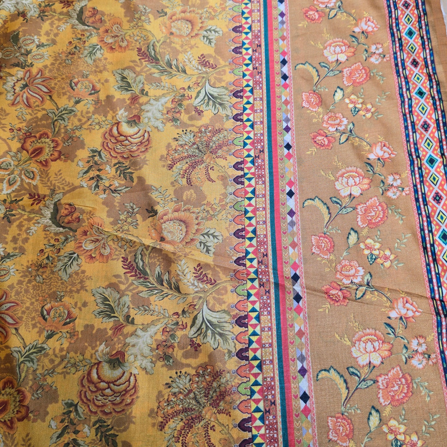 Art Silk Digital Print Fabric with Running Border.